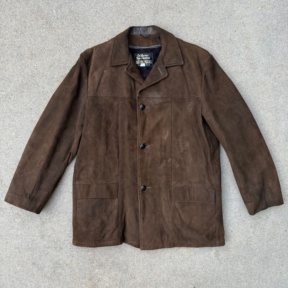 60s Oakbrook Sportswear Brown Suede Leather Sears Jacket Faux Fur Lined Size 42